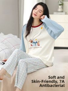 miiow | Soft Skin-Friendly Long Sleeve Sleepwear Womens Home Clothes Set Cute Cartoon Style Cotton 100% Autumn Collection MiiOW