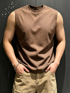 CHENMU | Brown American Style Muscle-fitting Sleeveless T-Shirt
