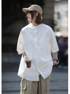 JIARONG | Mandarin Collar Oversized Shirt 3/4 Sleeves