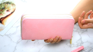 Dompet Panjang Wanita Gaya Eropah dan Amerika Kulit Berkilat Beg Tangan Berzip Berganda Kapasiti Besar Lapisan Berganda Beg Telefon Bimbit Gelang Tangan Matte Klip Wang