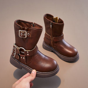 ECHOLI Kids Leather Boots Boys Girls Single Boots Four Season Black Hundred Wear Childrens Leather Boots Shoes