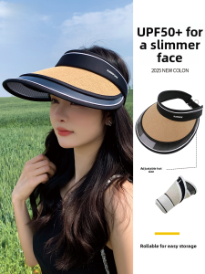 Miiow | Womens Summer Cycling Sun Hat Large Brim Straw Weaving UV Protection Hat Double Layer Wide Rim Empty Top Contrast Color Sun Cap