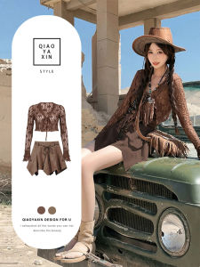 ชุดเดรสฤดูร้อนสำหรับผู้หญิงสไตล์วินเทจ เดรสยาวแขนยาวทรงเอ ชุดสองชิ้น ความยาวปกติ วัสดุโพลีเอสเตอร์ ชุดแฟชั่นสำหรับเด็กสาวและผู้หญิง