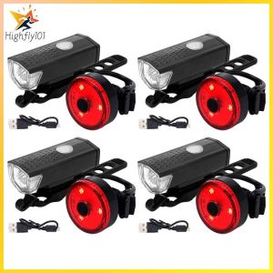 【4PCS】🔥🔥🔥 MTB 800mAh 300LM Bike Bicycle Head Light Tail Light Set LED Brightness Mountain Riding Light USB Rechargeable Easy to install Waterproof Mountain Bike Headlight Bicycle Safety Warning Light Cycling Accessories