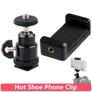 Hot Shoe Phone Clip Universal Moblie Phone Holder Bracket With Mount 1/4 Screw Tripod Monopod Stand For SLR Camera