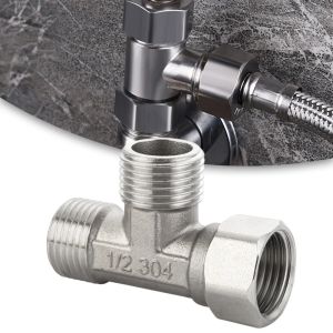 Stainless Steel T Adapter G1/ 2" T-Valve Diverter Valve Three Way Device Hole For Bath Bidet Sprayer Shower