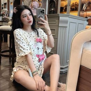 Casual Sets Terno for Women Korean Simple Style Cartoon Cute  Summer Sports Loose Short-sleeved Shorts