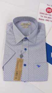 [Việt Tiến Sale] Sơ Mi Ngắn Tay - Regular (Suông) - Vạt vuông - Họa tiết in hoa xanh da trời trên nền trắng