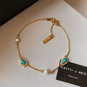CAFFTI | Natural Freshwater Pearl Turquoise Beaded Bracelet