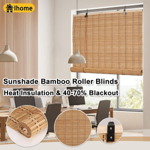 Bamboo Roller Blinds Sunshade Curtain Shutter Heat Insulation Blackout Bamboo Window Roll-Up Blind Shades with Lift Adjustable Privacy Protection Balcony Curtain