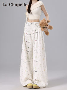 La Chapelle High Waist Wide Leg Jeans Women Summer New Style Printed Doggie Casual Cotton Denim Trousers Wear Resistant