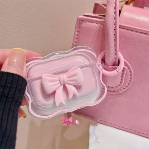 3D Pink Bow Earphone Case For AirPods 4 3 2 1 Pro 2 TPU Cover Floral Girls Coque For AirPods Pro2 Pro 2 2nd 4th Cases With Hook