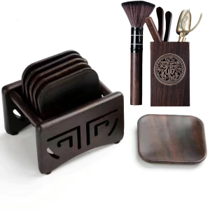Black Ebony Wooden Tea Cup Mat Heat Insulation Pad Cup Holder Gongfu Tea Set Tea Ceremony Accessories Home Creative Tea Cup Tray