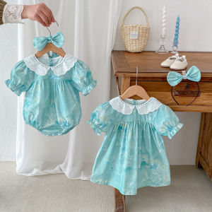XINGUOGUO | Trendy New Sister Matching Infant Girl Short Sleeve Dress With Peter Pan Collar