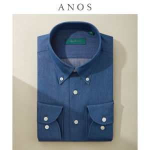 ANOS | Dark Blue Point Collar Cotton Washed Versatile Trendy Mens Shirt