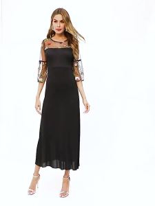ali9  2024 Summer TEMU New plus Size Womens Lace Embroidery Dress Long Dress Cross-Border Hot Selling