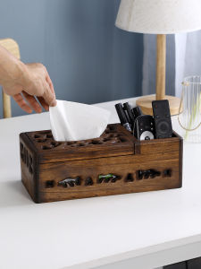 กล่องใส่ทิชชูไม้สัก ฉลุลายไทย มีช่องใส่อุปกรณ์ด้านข้าง 2ช่อง TISSUE BOX ขนาด30x14x10 cm