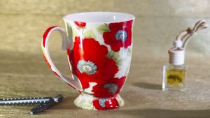 LOW PRICE High Quality Fine Bone China Red Poppy Coffee Cup with Box
