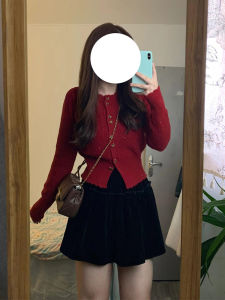 ZHENMANZI | Red Stylish Knit Cardigan 2026 Fall Winter Trendy Waist Slimming