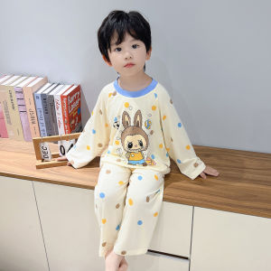 Tagkita Boys Modal Fiber Sleepwear Thin Air Conditioning Suit Home Clothes Long Sleeve Long Pants Comfortable Breathable Spring Summer Autumn