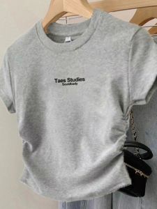 Hong Kong Style Chic Short Sleeve T-Shirt Womens Fashion Slim Fit Base Shirt Summer New Product Waist Design Sensation Top