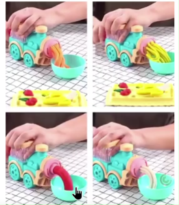 รถไฟ+แป้งโดว์ ทำก๋วยเตี๋ยว มีเสียง มีไฟ DIY พร้อมอุปกรณ์ แม่พิมพ์ และ แป้งโดว์5สี เสริมพัฒนาการ TY34