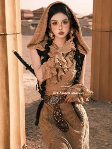 Váy Dài Cổ Điển Phong Cách Sa Mạc Váy Du Lịch Váy Chụp Ảnh Váy Dài Không Đều Váy Ngắn Tay Không Tay Váy Chữ a