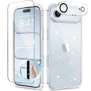 Clear Glitter Case Screen Protector Camera Lens Protection Cover For iPhone Air 17 E Pro Max 17E 16E 16 Plus 15 14 13 Mini 12 11