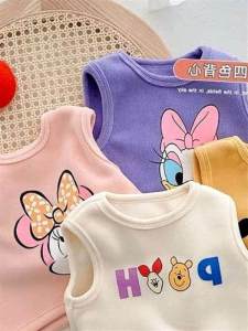 2023 Vest Baby Girl Autumn and Winter Clothing Super Fashionable Boy Fleece-lined Vest Medium and Small Children Top Clothes
