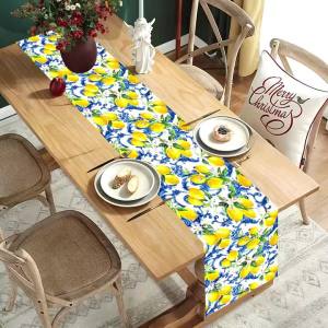 1Pc Tropical Lemon Table Runner Summer Dining Table Decor Indoor Beach Party Wedding Supplies Kitchen Banquet Tabletop Supplies