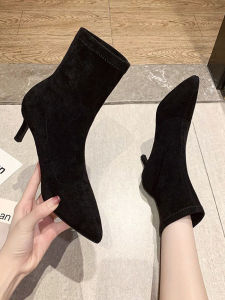Pointed Toe Slim High Heel Boots Womens Fashion Martin Short Boots Spring Autumn Versatile Waterproof Platform Rubber Sole