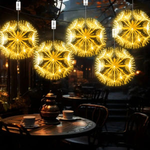 Novelty! Dandelion Firework Light 8 Modes LED Fairy Starburst Light with Remote Outdoor Decorations for Christmas Cafe Wedding