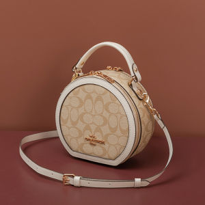 Hong Kong Genuine Leather Handbag Womens round Cake Crossbody Bag 2025 New High-End Lightweight Luxury Small round Bag
