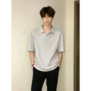 Men Summer V-Neck Polo Shirt Boxy Style