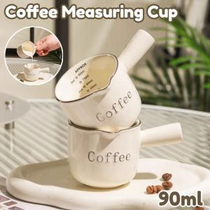 1Pc 3oz/90ml Ceramic Coffee Espresso Cup with Scale Coffee Measuring Cup Extraction Cup Kitchen Coffee Cup