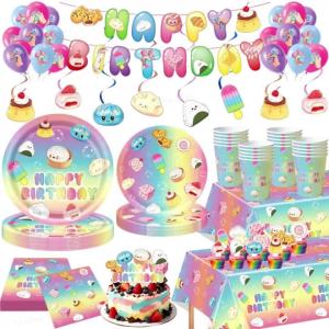 Kayou | Dumpling Birthday Disposable Tableware Cute Colorful Paper Plates Cups Napkins Tablecloth Kids Baby Shower Party Decor Supplies