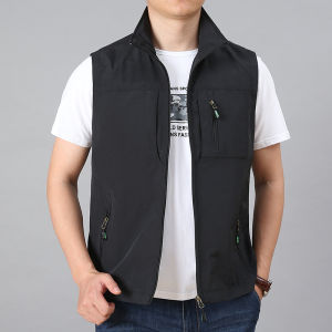 Spring Summer Mens Vest Thin Multiple Pockets Casual Photography Travel Fishing Jacket Loose Fit Fashionable Urban Style