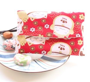 Portable Ladies Cloth Tissue Holder Cartoon Set of Two Japanese Style Paper Towel Cover Handmade Fabric Tissue Pouch