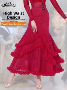 DANBAOLUO | Ballroom Dance High-End Burgundy Red Half Skirt