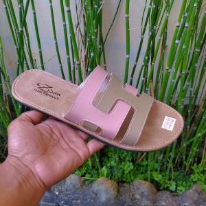 Sandal Kulit Wanita Papirut Sandal Kekinian Slop Slide Motif Kombinasi Warna