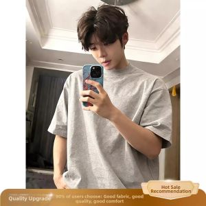 ZHUOCAN | Slim Fitted Small Collar Short Sleeve American Style Heavy Cotton T-shirt