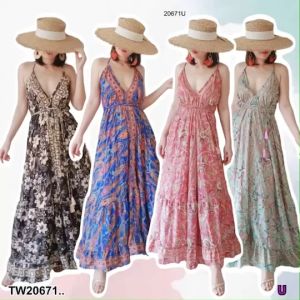 TW20671 เดรสสายเดี่ยวพิมพ์ลาย สายคล้อง ..