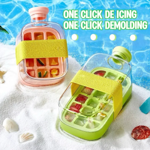 2in1 Ice Making Cup with Straw  Press Type Ice Lattice Tray Portable Ice Cube Maker Bottle