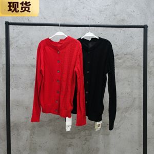 Womens Knitted Wool Blend Slim Fit Sweater Christmas New Year Red Top Spring Autumn Season Cardigan Long Sleeve round Neck