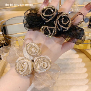 Elegant Rose Flower Net Hair Ties for Women Large Bow Hair Bands Stylish Trendy Hair Accessories Hair Bands Hair Ropes