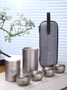 Tiartisan Pure Titanium Travel Tea Set Outdoor Camping Portable Quick Guest Cup Titanium Tea Tools Kit for Boiling Water And Brewing Tea