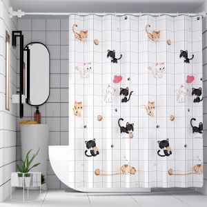 Bathroom Partition Waterproof Curtain Set No Drilling Required PEVA Window Door Warm Bath Curtain Japanese Style Cartoon Design