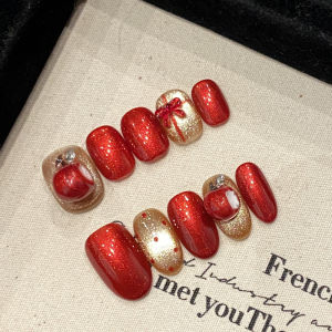 Red Gold Apple Design Wearable Nail Art Student Friendly New Years Cute Handmade 3D Nail Decoration Safe And Peaceful