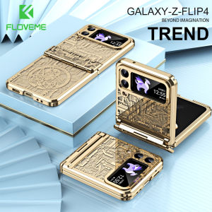 FLOVEME Plating Clear Phone Case For Samsung Galaxy Z Flip 5 Flip 4 Flip 3 5G Mechanical Pattern With Hinge Folding Transparent Hard PC Shockproof Back Cover For Galaxy Z Flip 5 Flip 4 Flip 3