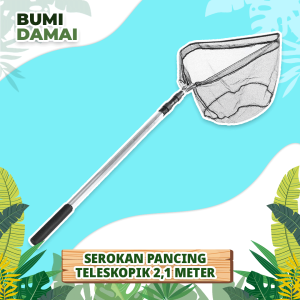 Bumi Damai Serokan Seseran Lamit 2.1 M Jaring Pancing Ikan Udang Kepiting Lipat Segitiga Gagang Telescopic Fishing Net Pole Aluminium